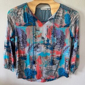 Soft‎ Surroundings Abstract Print Blouse Art to Wear Long Sleeve Top Size Large
